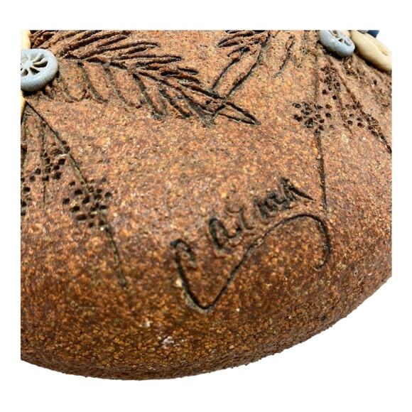 Carma Vintage Vintage 1980s Sand Art Pottery 6" Earthy Boho Floral Bottle Vase - Picture 2 of 8